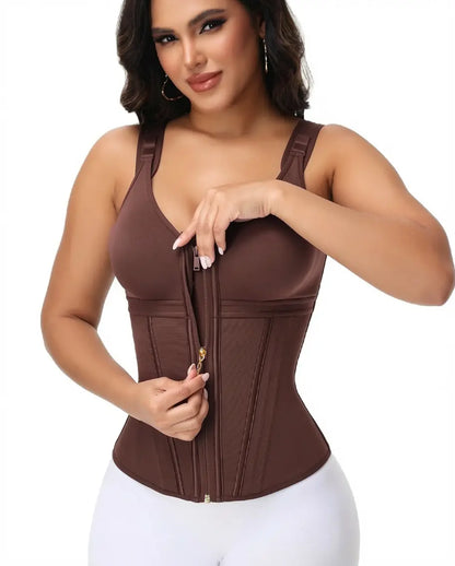 Tummy Control Waist Shaper Corset - Women's Sport Workout Vest with Zipper & Hooks for Ultimate Body Sculpting
