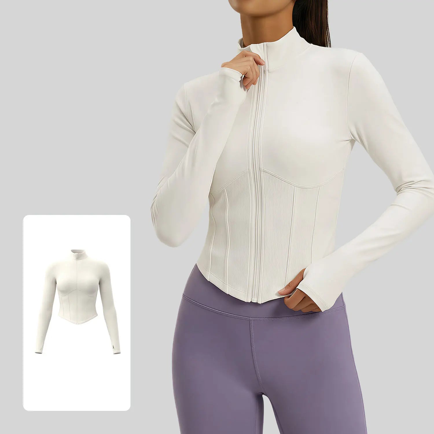  Women's Slim Fit Full Zip Running Jacket - Stylish Stand Collar Crop Top with Thumbholes for Yoga & Gym