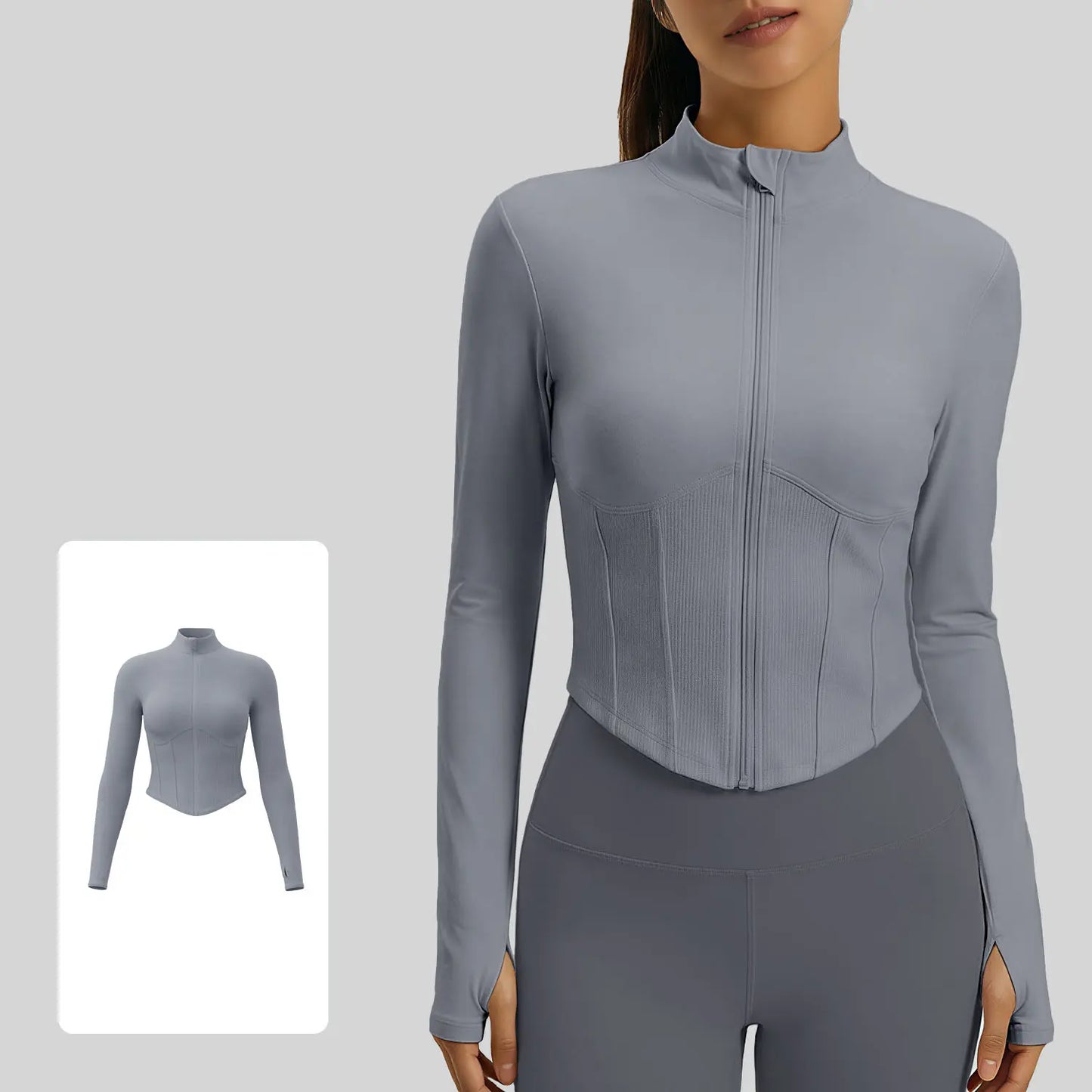  Women's Slim Fit Full Zip Running Jacket - Stylish Stand Collar Crop Top with Thumbholes for Yoga & Gym