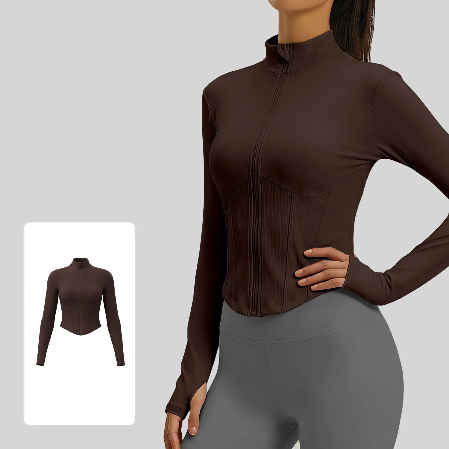  Women's Slim Fit Full Zip Running Jacket - Stylish Stand Collar Crop Top with Thumbholes for Yoga & Gym