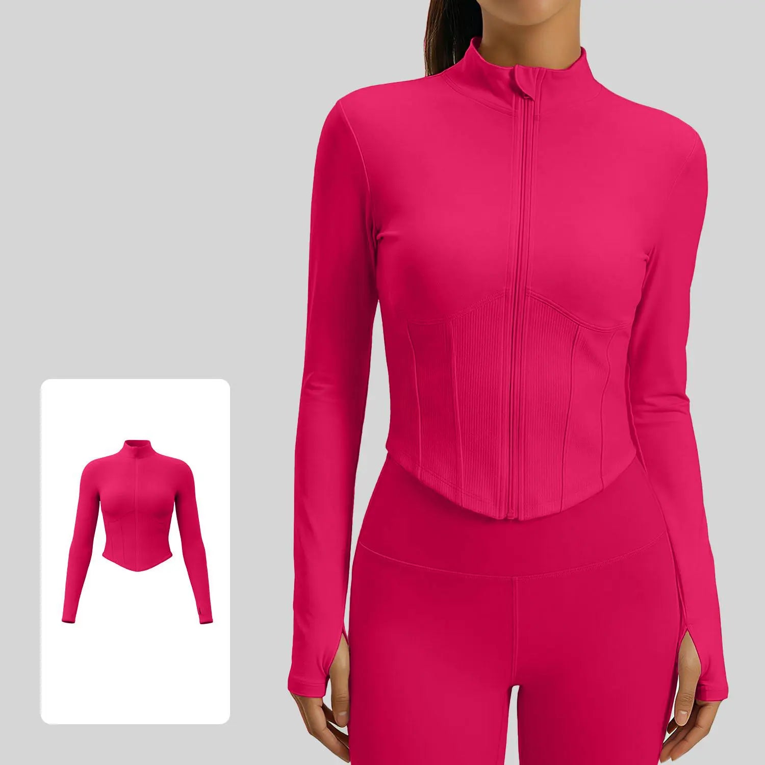  Women's Slim Fit Full Zip Running Jacket - Stylish Stand Collar Crop Top with Thumbholes for Yoga & Gym
